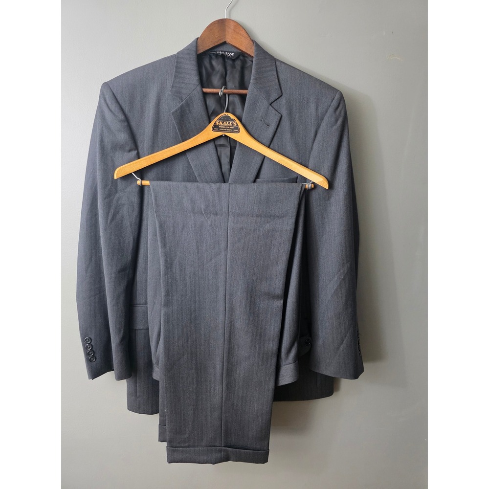 Jos. A. Bank Signature Collection 42R Wool Suit Charcoal Grey Herringbone 2-Pc
